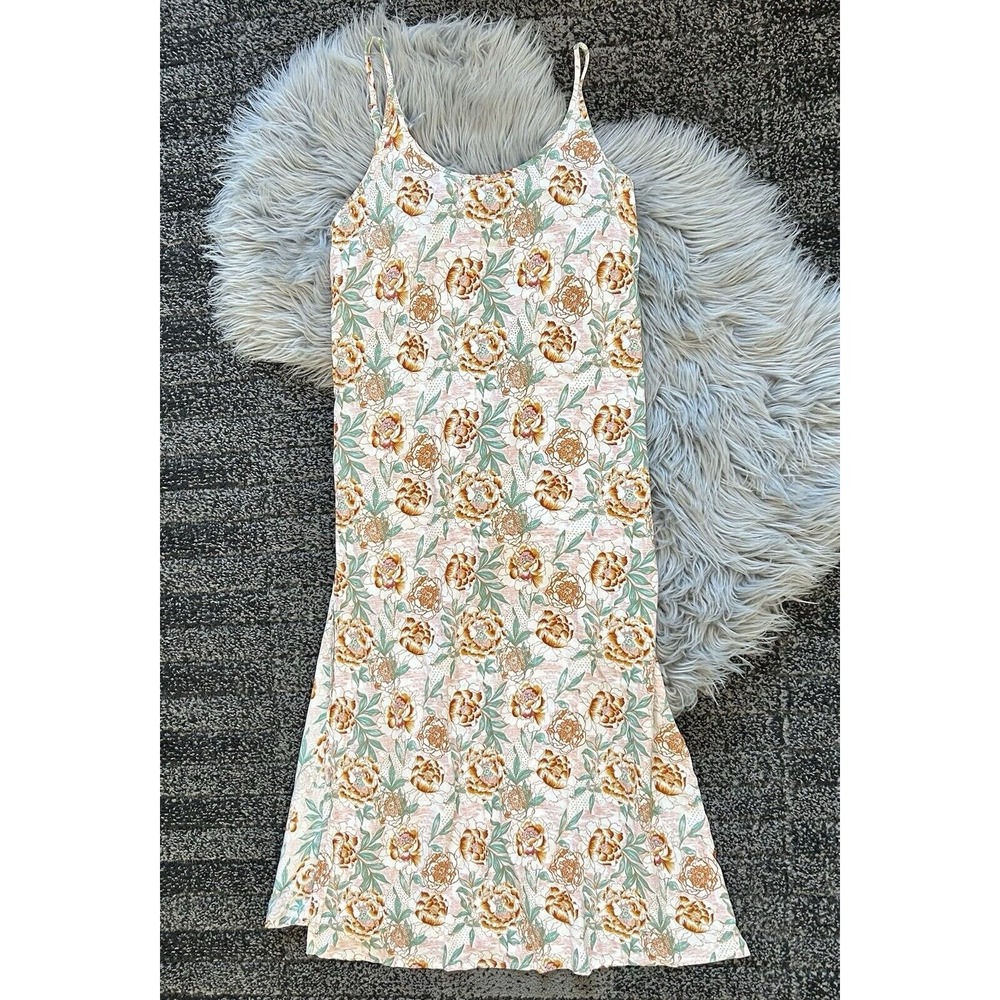 World Market Boho Floral Maxi Dress Spaghetti Strap Neutral Women's Large/XLarge